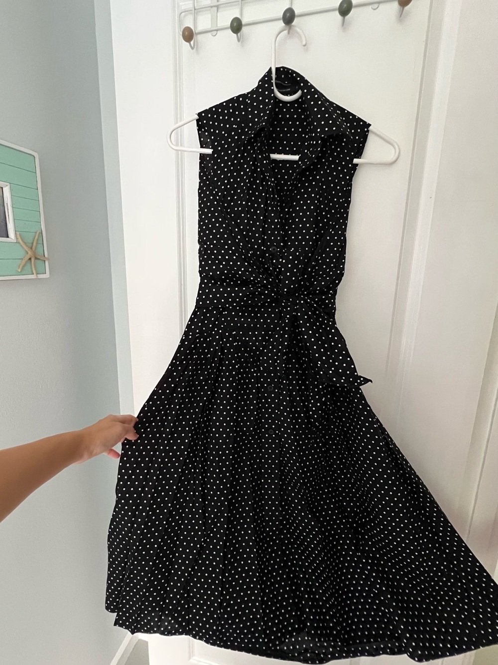 Club Monaco Black & White Polka Dot Sleeveless Fit-and-Flare Dress